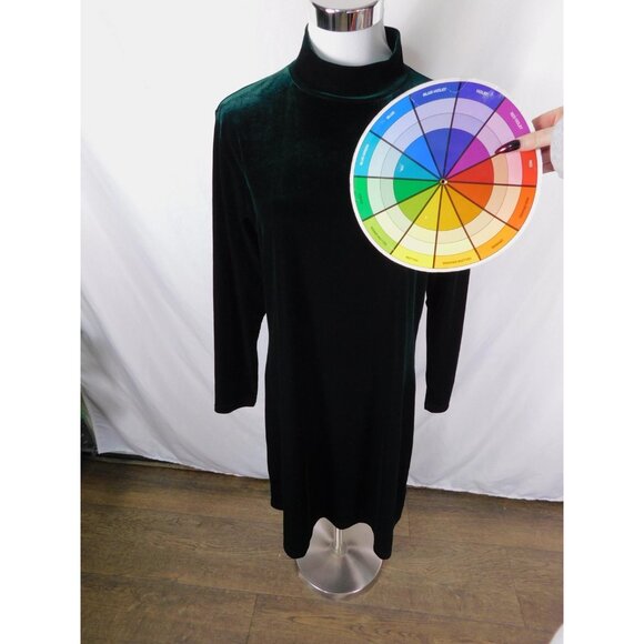 Vintage Jacqueline Ferrar Emerald Velvet Dress 12P - 90s Mock Neck - Excellent - Picture 6 of 10